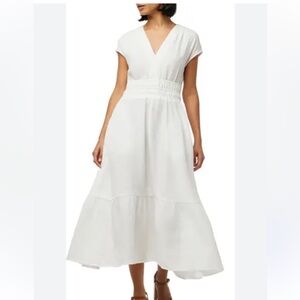 Joe's White Gauze Maxi Dress Smocked Waist Cap Sleeve Pockets Size Large